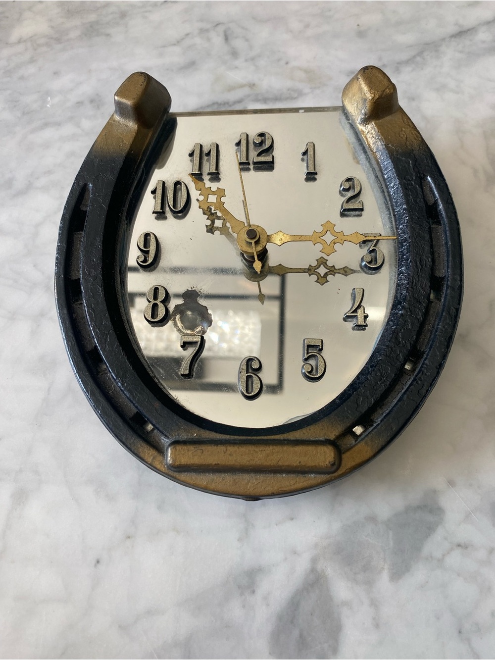 VTG Horseshoe Wall Clock Mirrored Back Craftsman Made